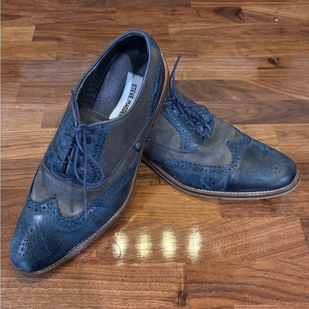 STEVE MADDEN Oxford Wingtip men’s shoes size 8 distressed navy